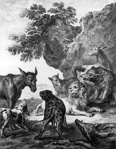 De dieren ziek geworden door de pest, illustratie voor de fabels van La Fontaine, 1755